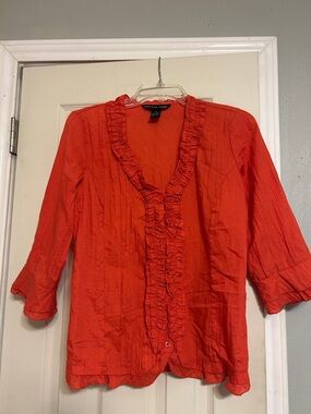 Offer $7🐞 Antilia Femme orange crinkle ruffle  shirt